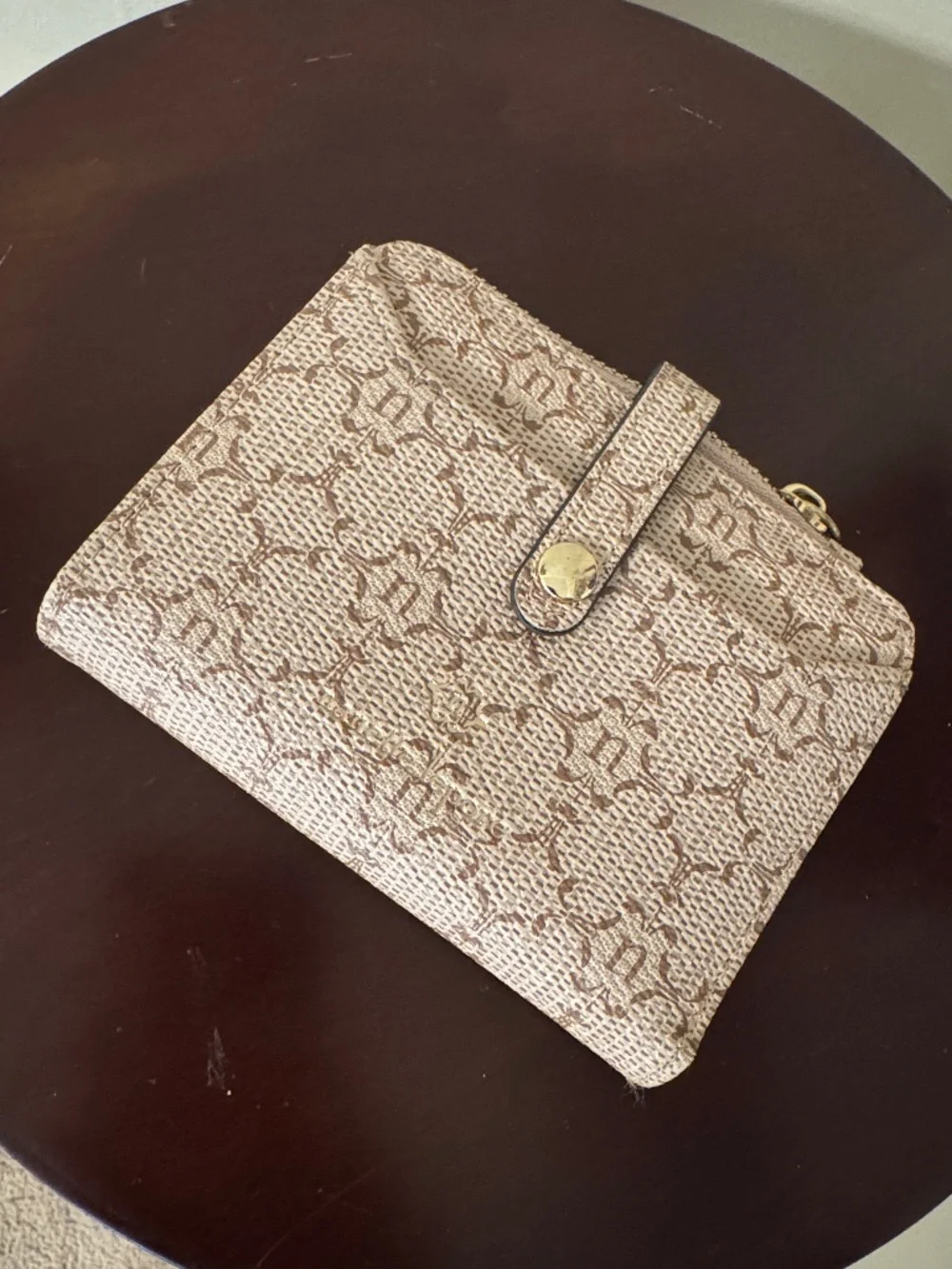 Nanette Lepore Beige & Brown Monogram Zip Wallet